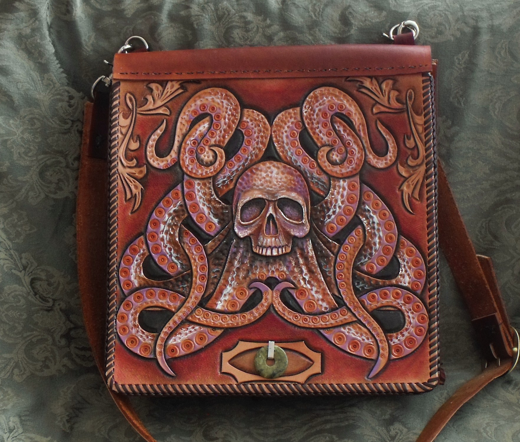 Oberon Design Leather Women's Handbag, Sonoma Tote, Oak Leaf in Saddle
